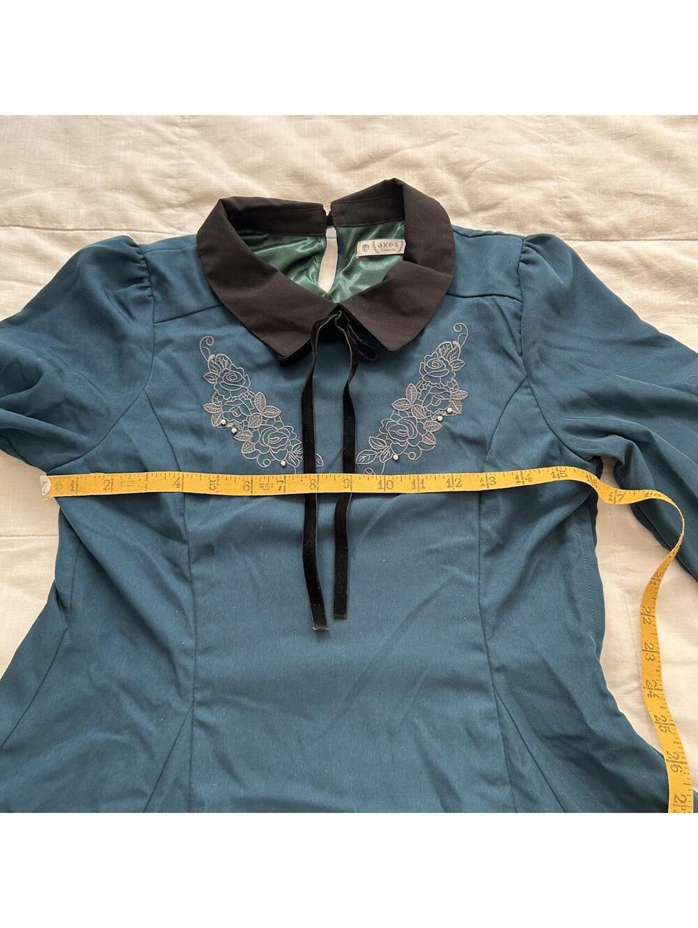 Axes Femme Dark Teal Peter Pan Collar Dress Size M Japan Dark Academia - Picture 7 of 8